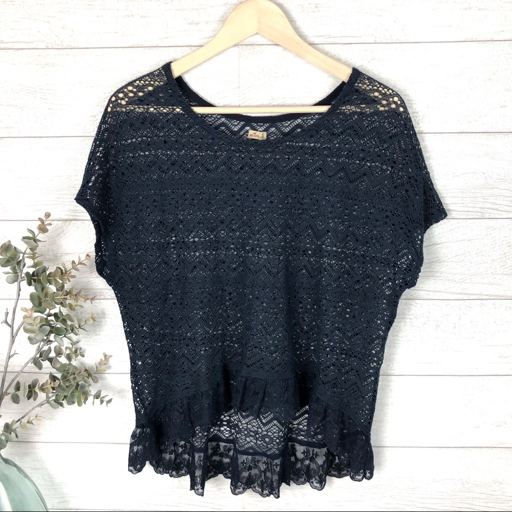 HOLLISTER Blue Lace Short Sleeved Top Shirt